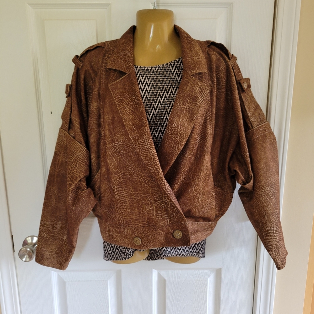 80's Faux Leather Baggy Bomber Jacket